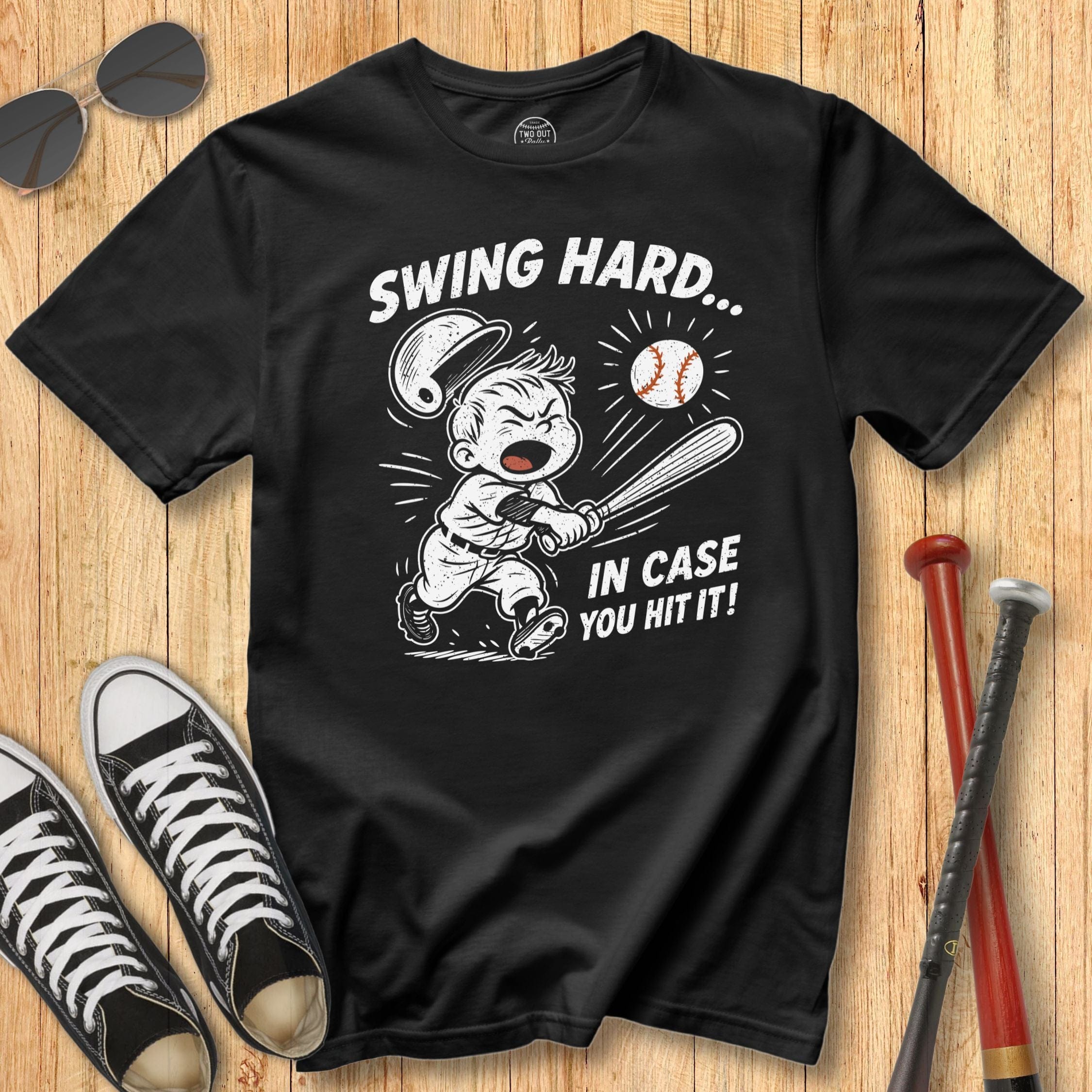 Swing Hard Baseball Mascot Tee