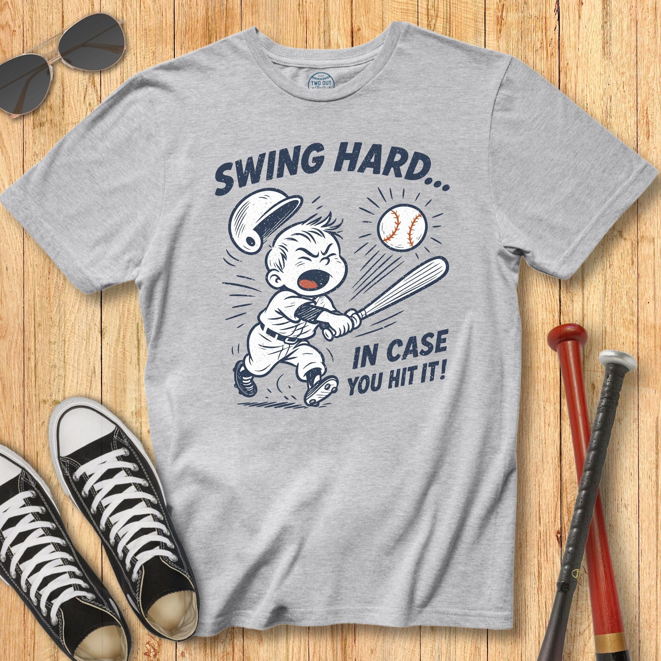 Swing Hard Baseball Mascot Tee
