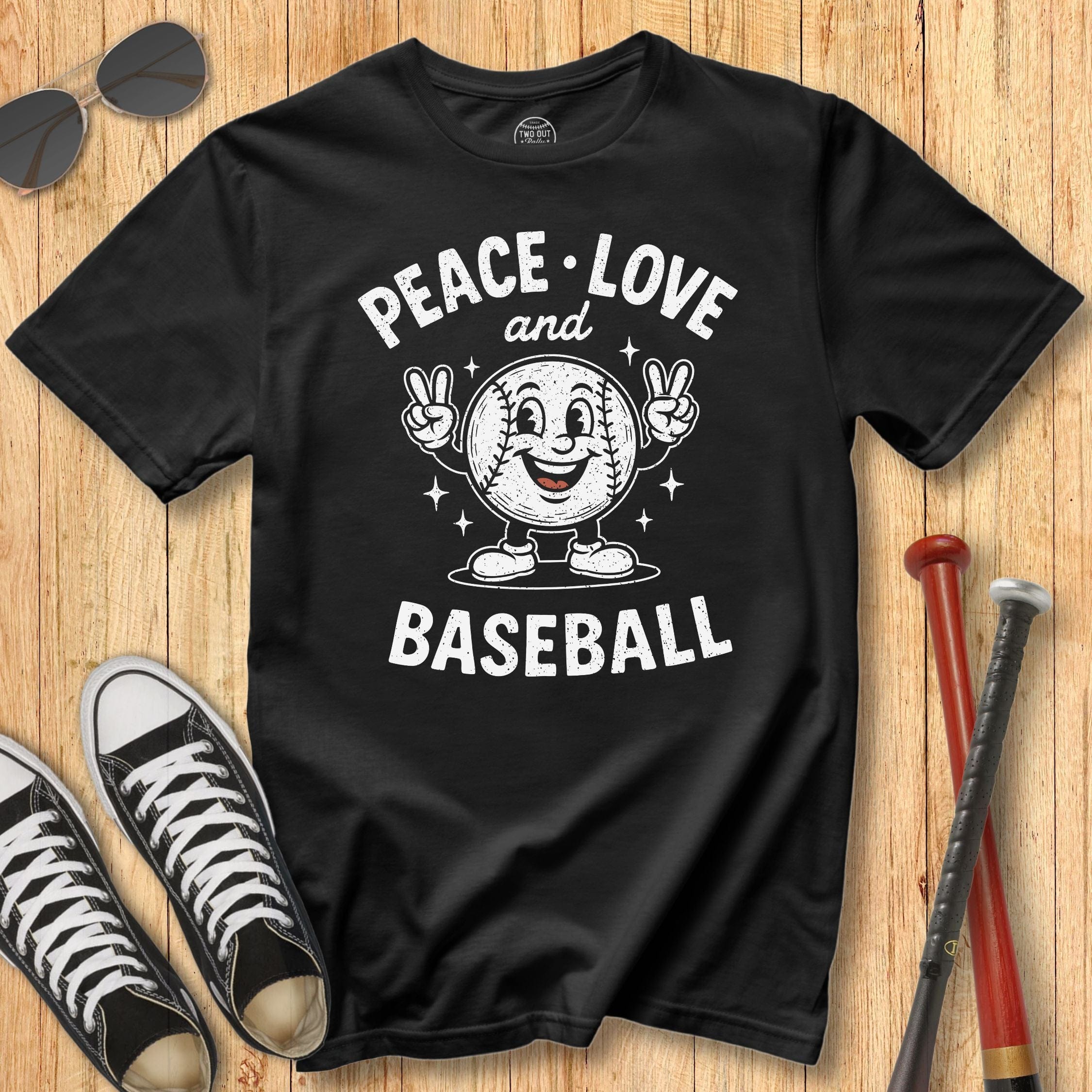 Peace Love Baseball Retro Mascot Tee