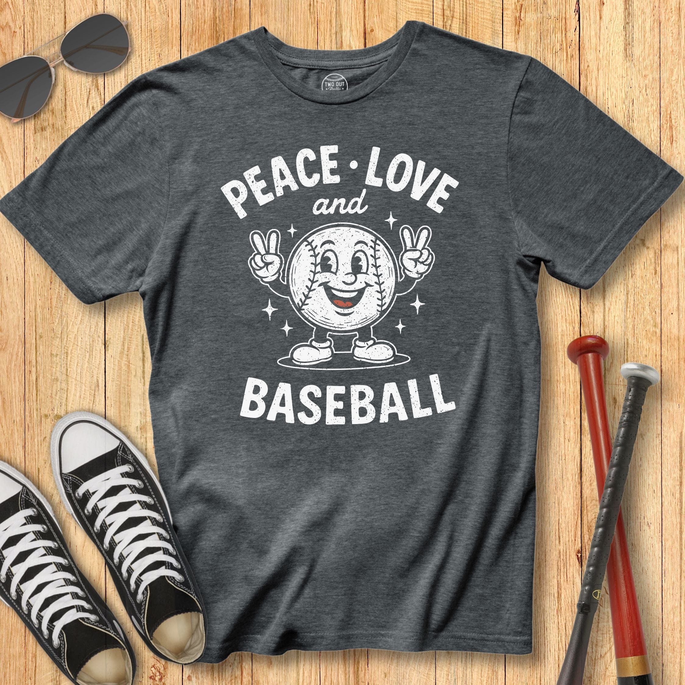 Peace Love Baseball Retro Mascot Tee