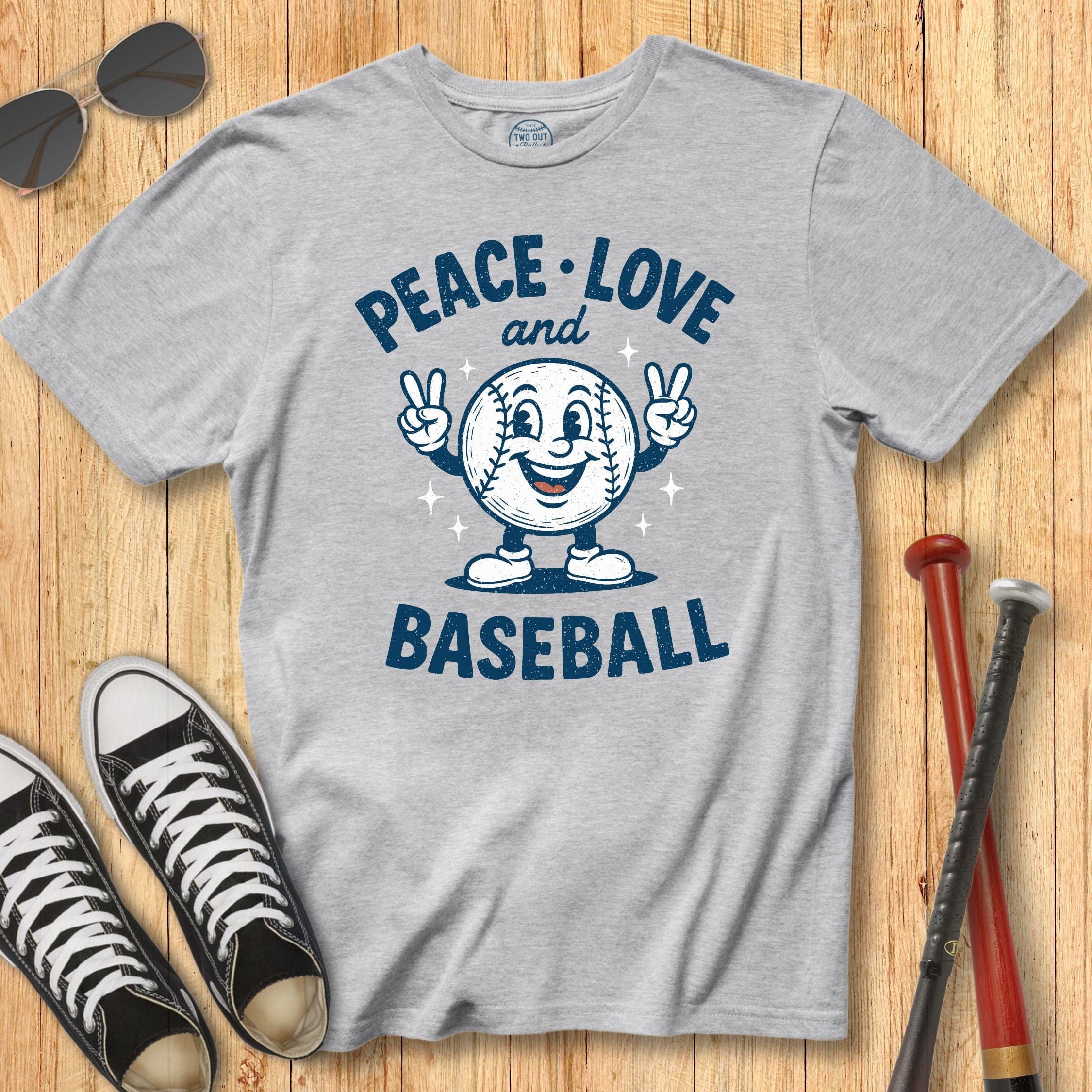 Peace Love Baseball Retro Mascot Tee