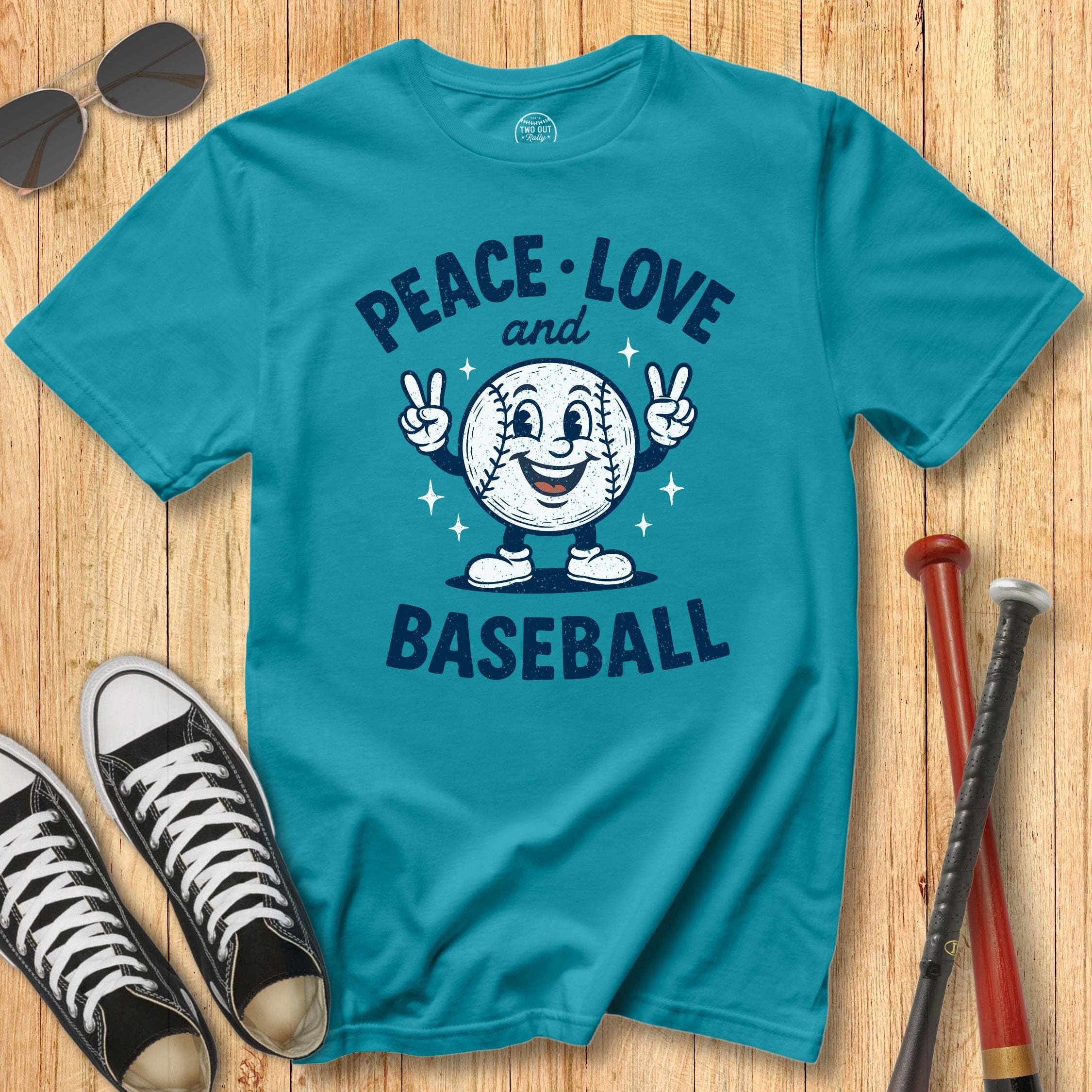 Peace Love Baseball Retro Mascot Tee