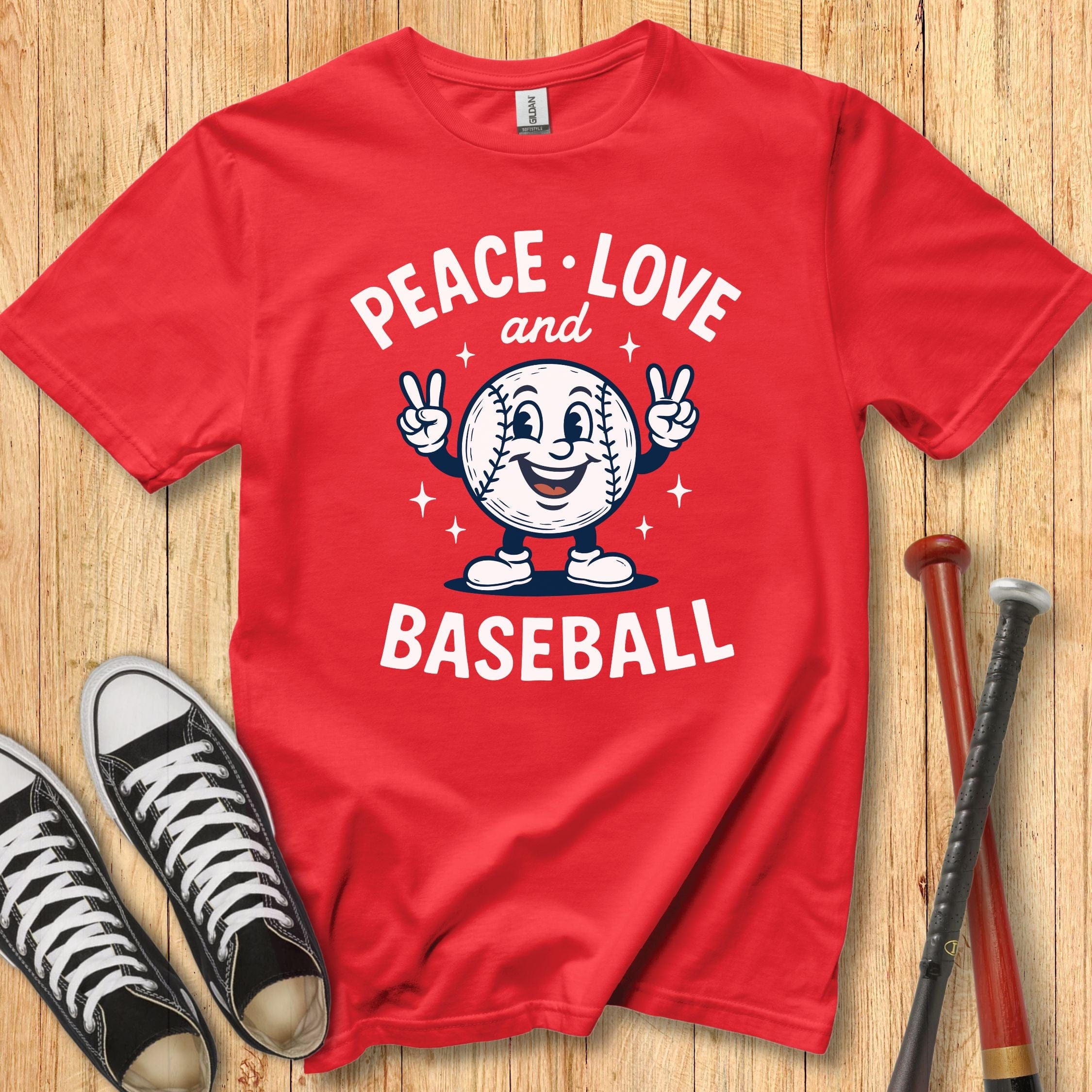 Peace Love Baseball Retro Mascot Youth Tee