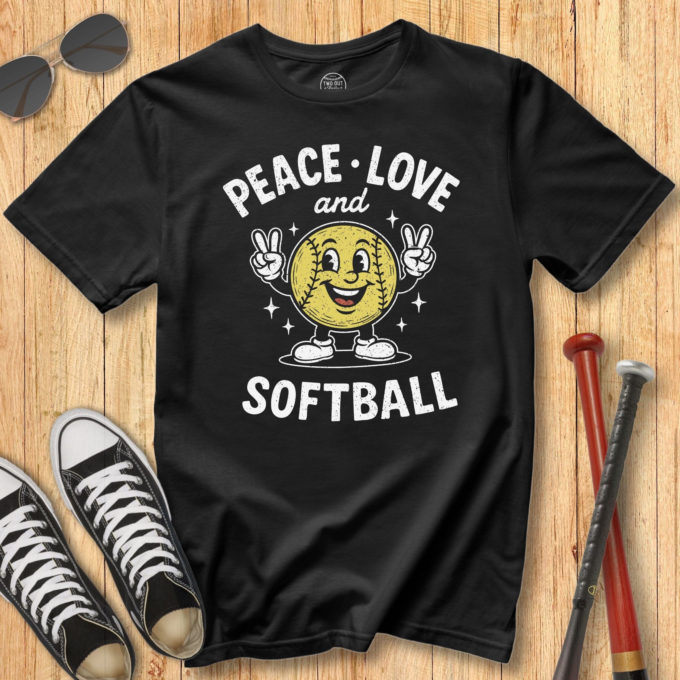 Peace Love Softball Retro Mascot Tee