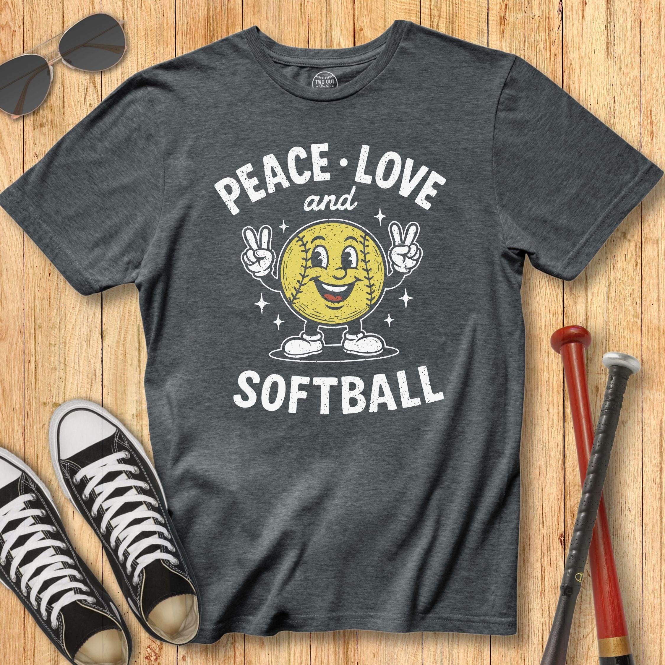 Peace Love Softball Retro Mascot Tee