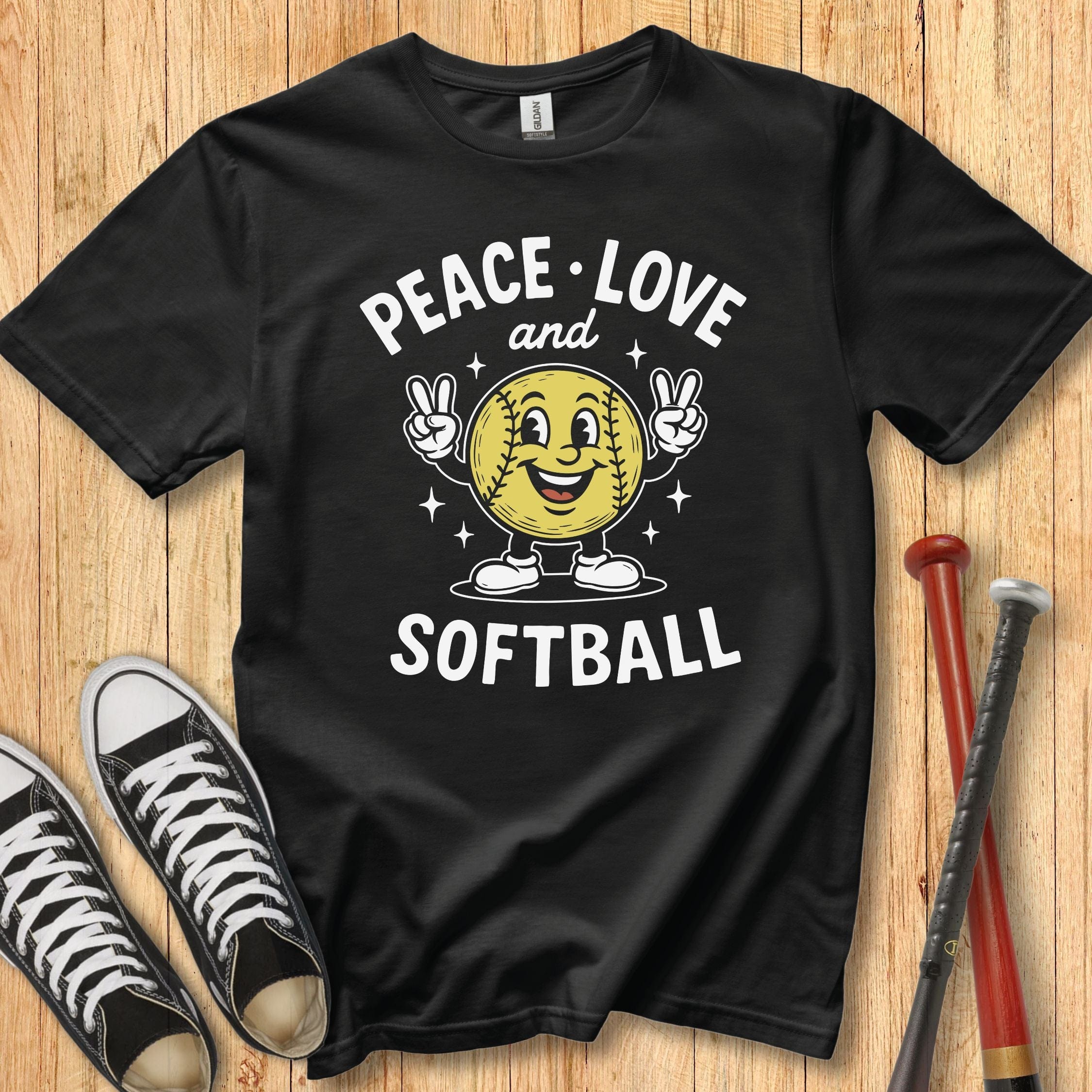 Peace Love Softball Retro Mascot Youth Tee