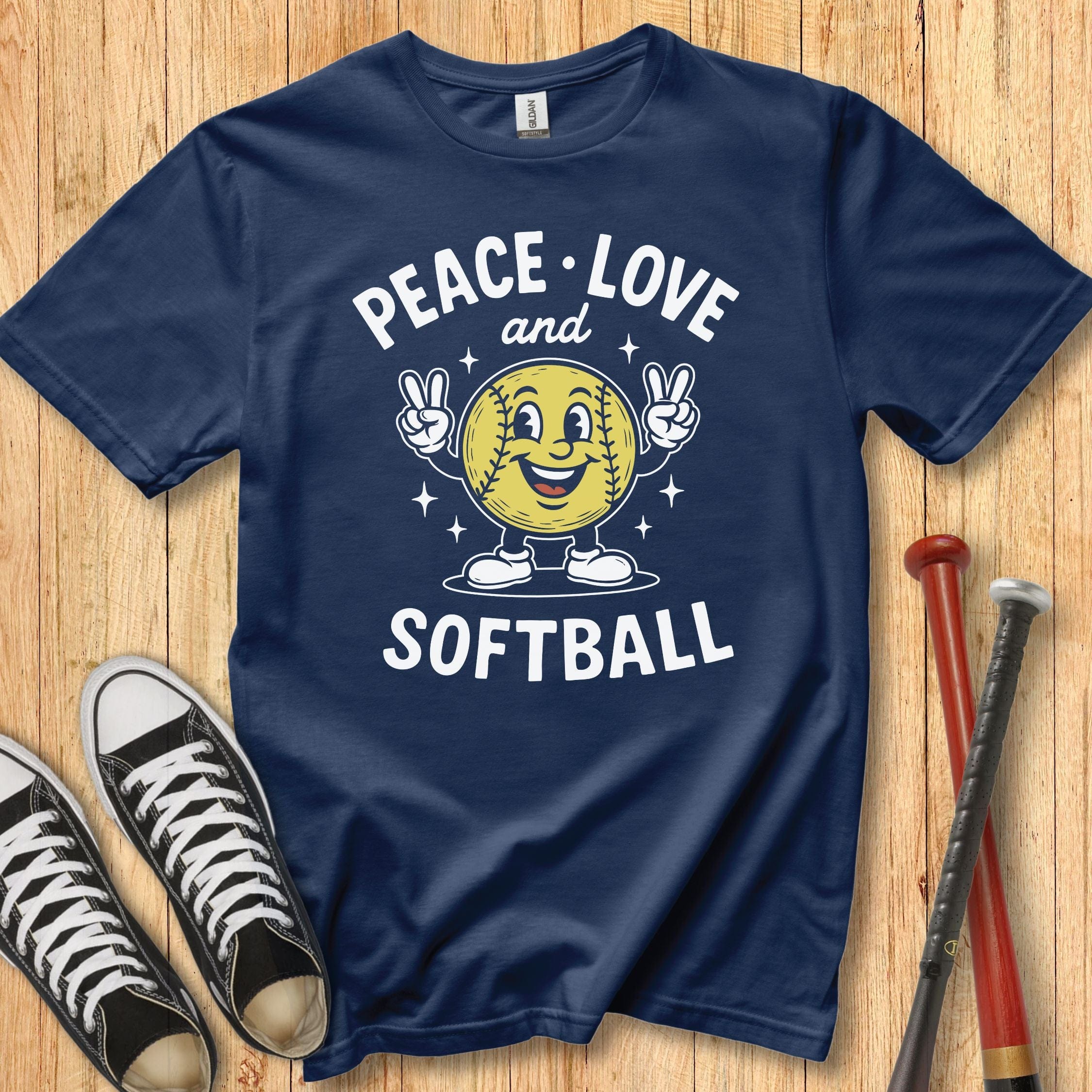 Peace Love Softball Retro Mascot Youth Tee