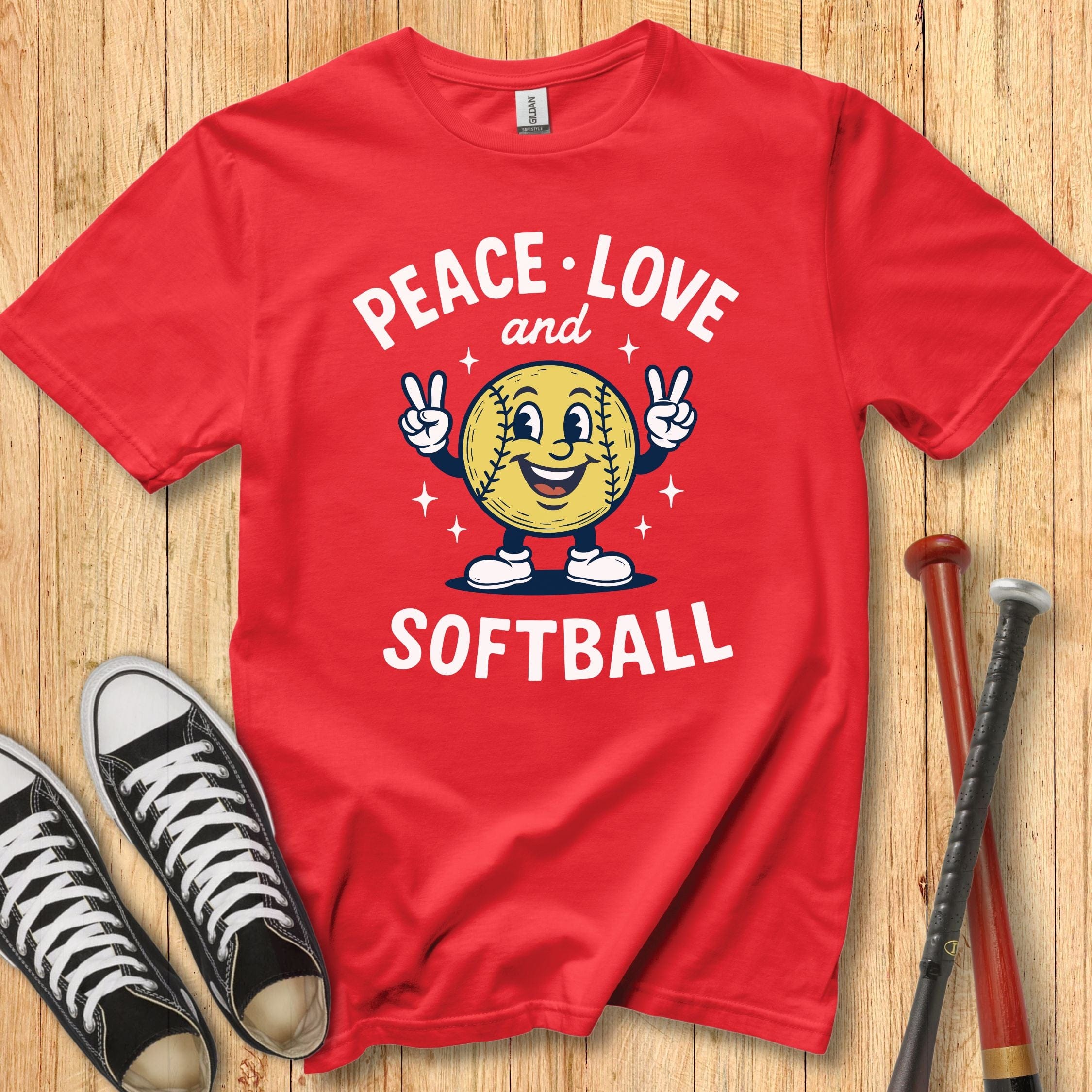 Peace Love Softball Retro Mascot Youth Tee