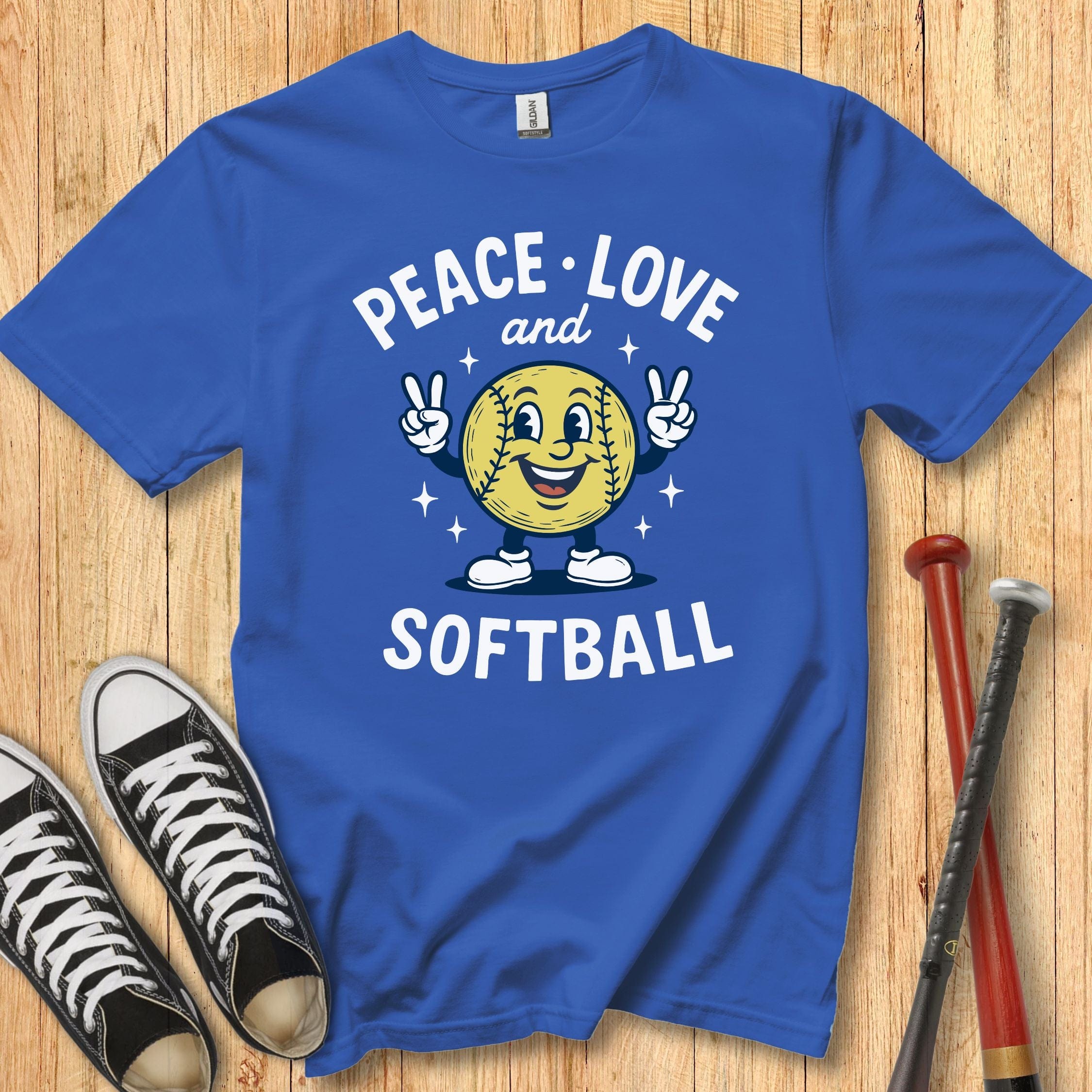 Peace Love Softball Retro Mascot Youth Tee