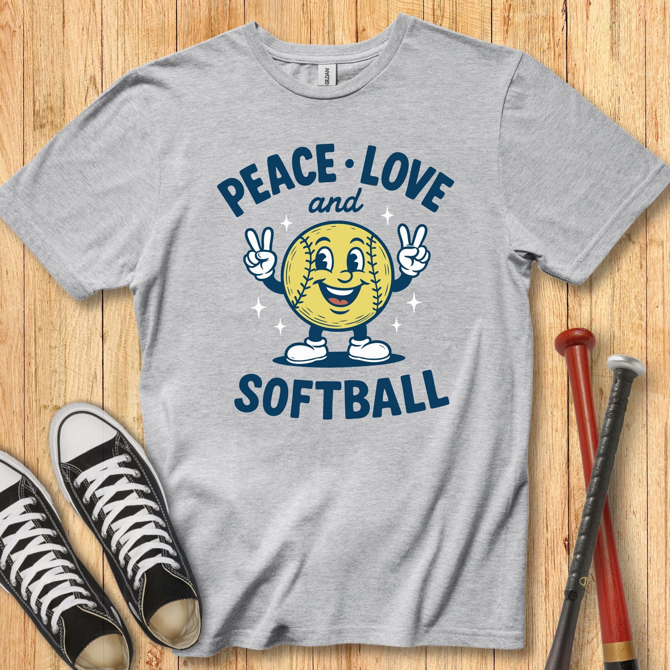 Peace Love Softball Retro Mascot Youth Tee
