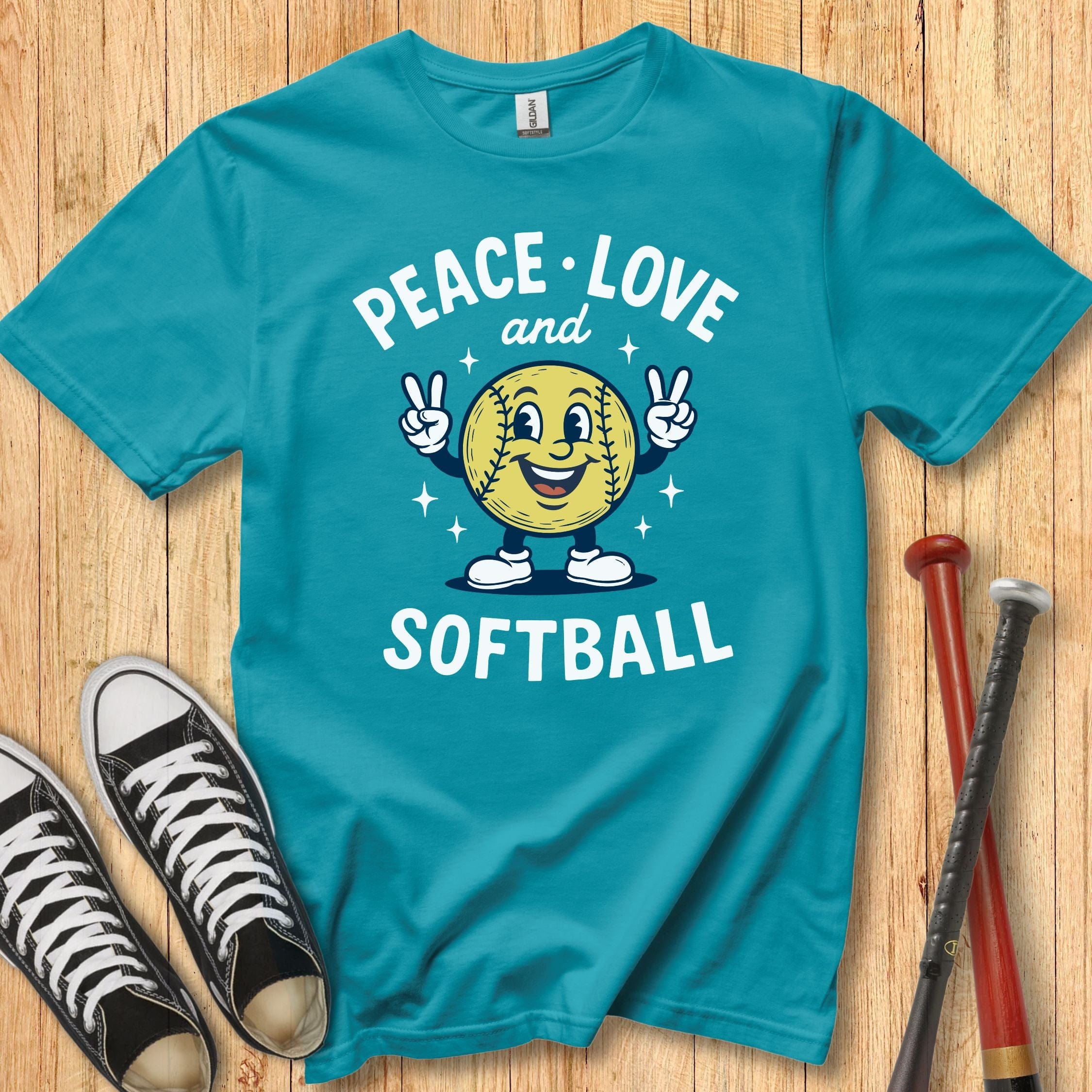 Peace Love Softball Retro Mascot Youth Tee