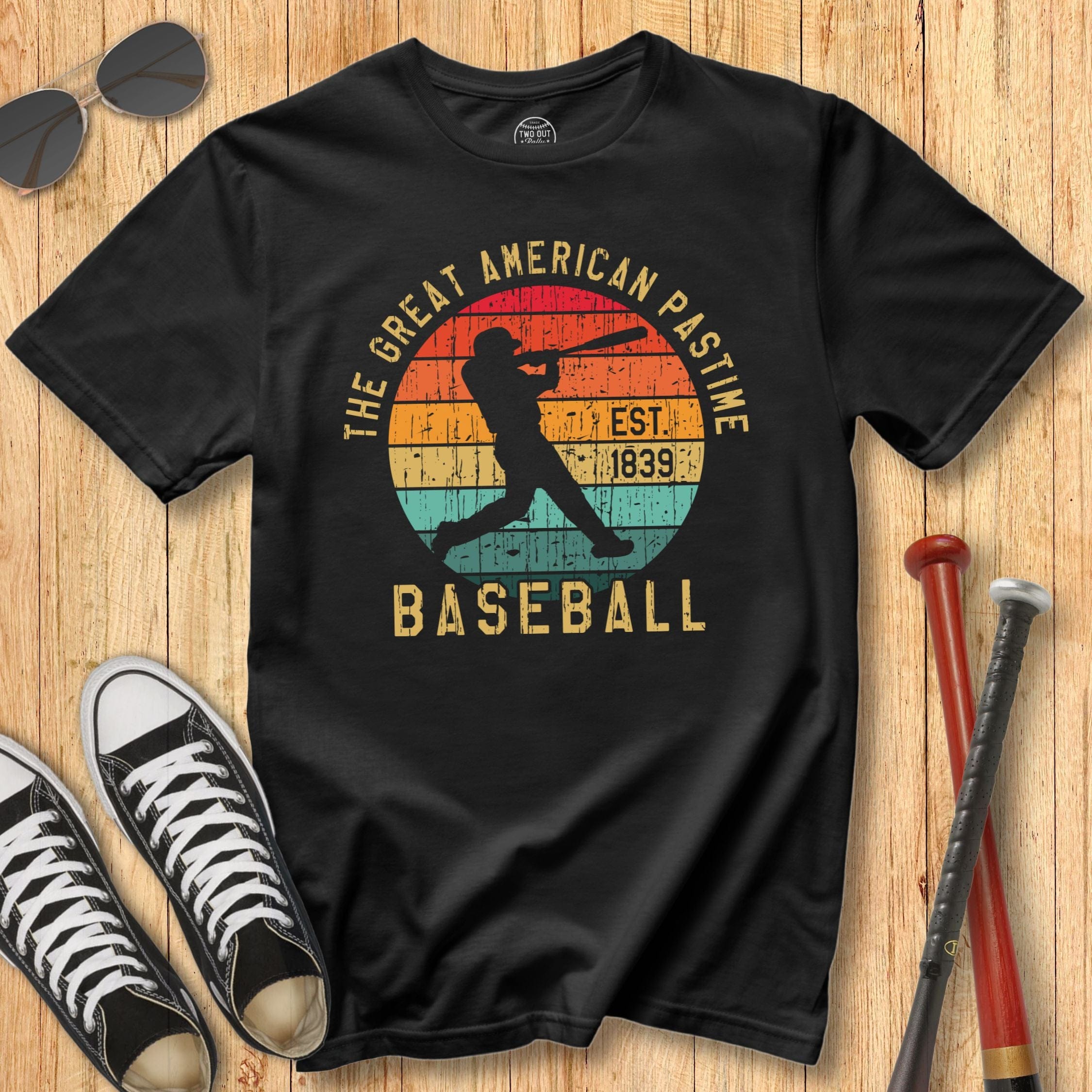 Retro Sunset Baseball Batter Tee